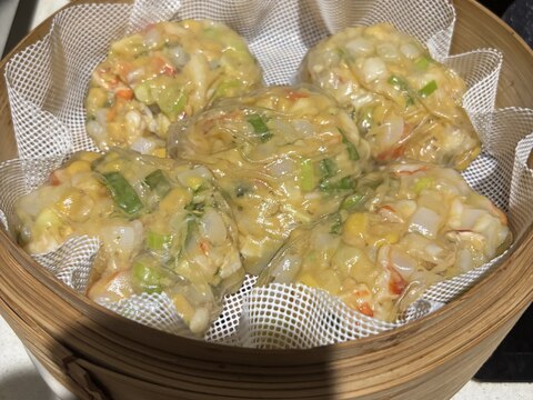 エビとクリームコーンでダンプリング